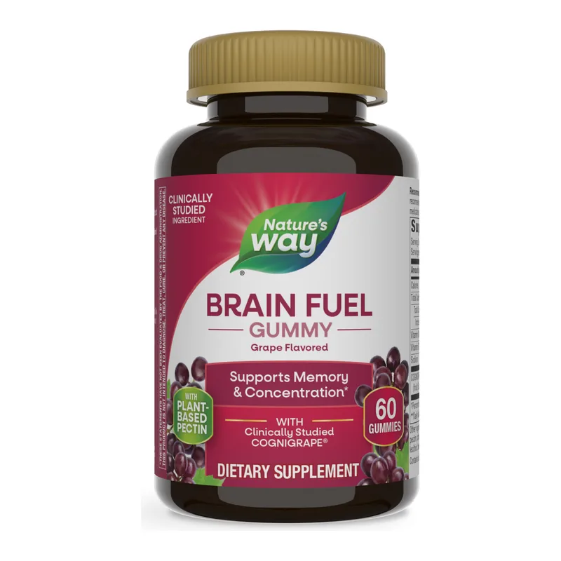 The bottle of Nature's Way Brain Fuel grape chewables, from the seller's photograph